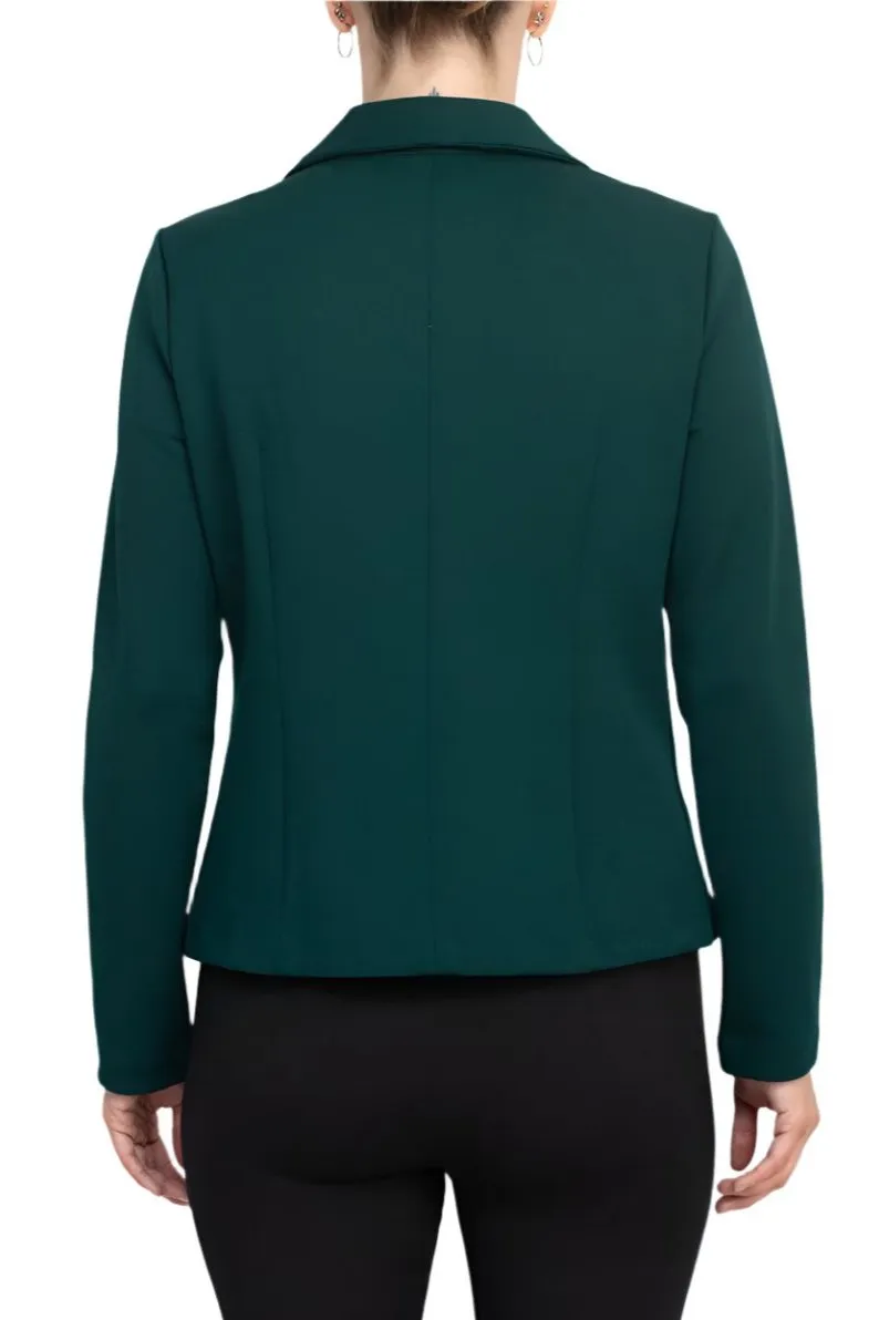 Nina Leonard Collar Neck One Button Long Sleeve Crepe Blazer