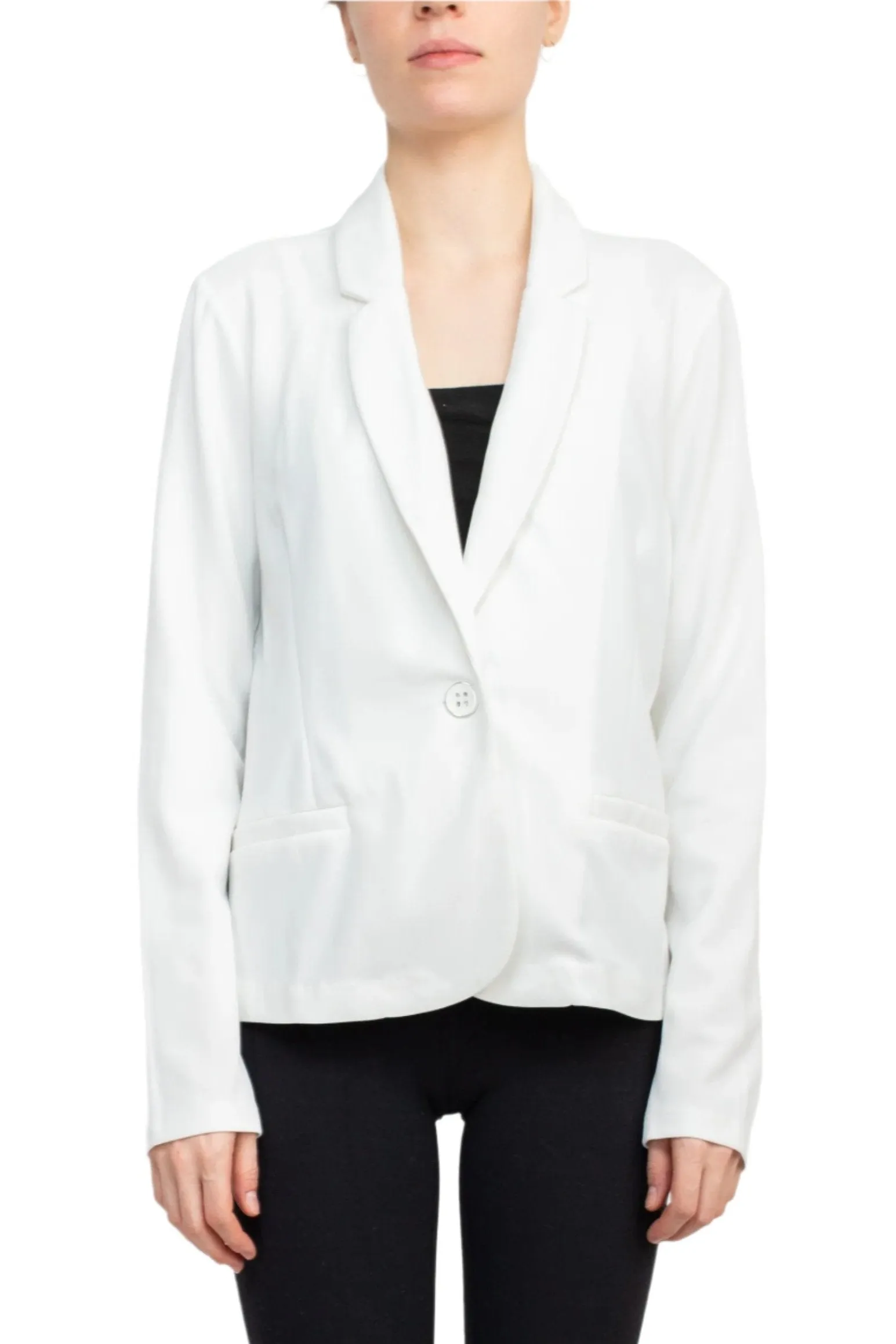 Nina Leonard Collar Neck One Button Long Sleeve Crepe Blazer