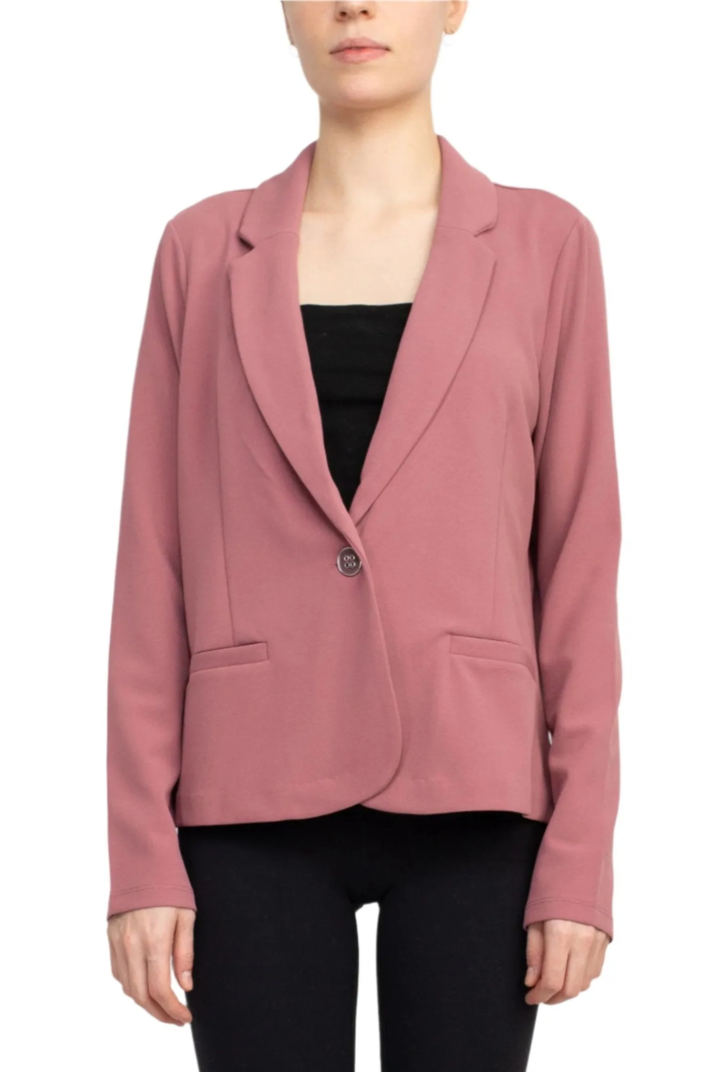 Nina Leonard Collar Neck One Button Long Sleeve Crepe Blazer