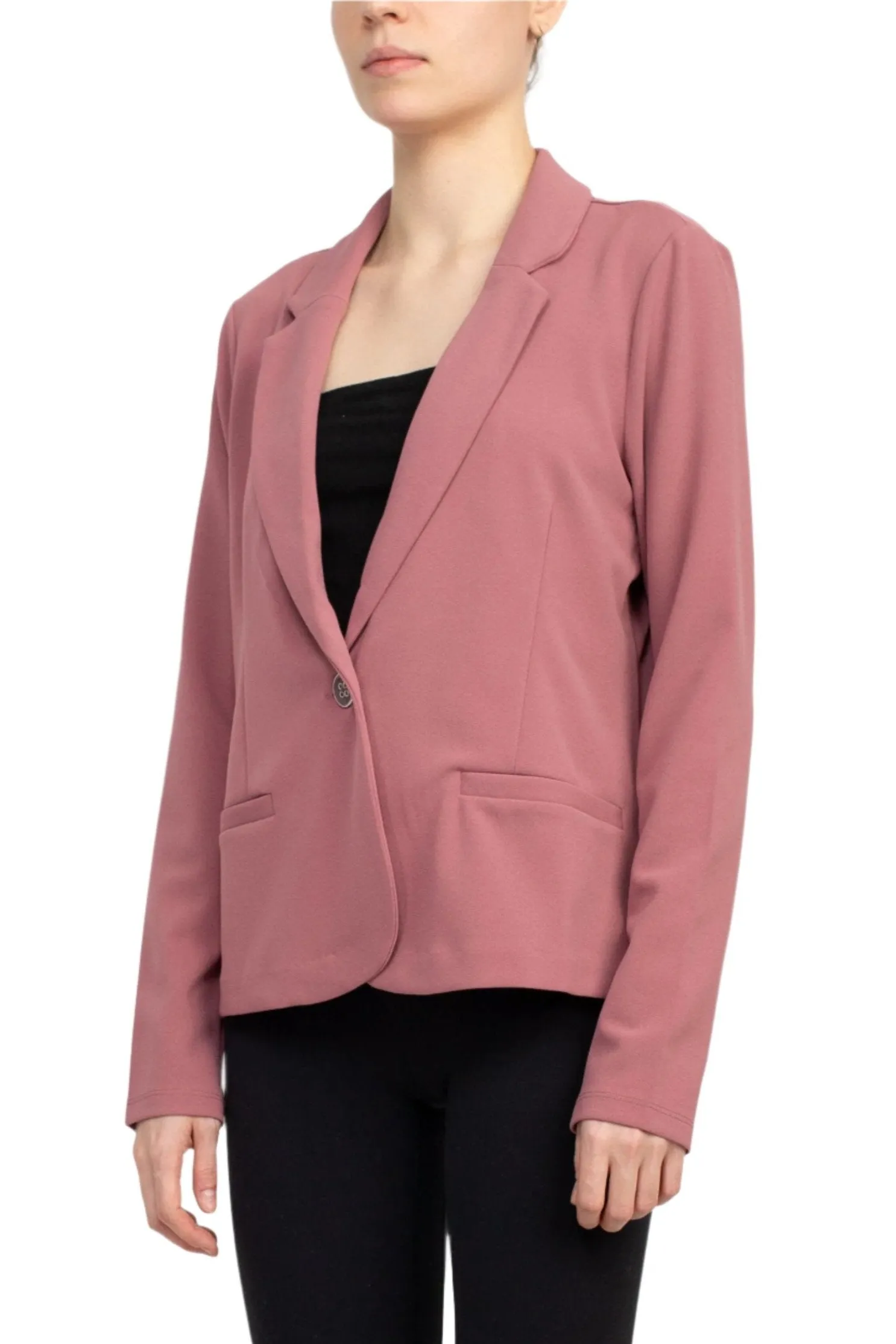 Nina Leonard Collar Neck One Button Long Sleeve Crepe Blazer