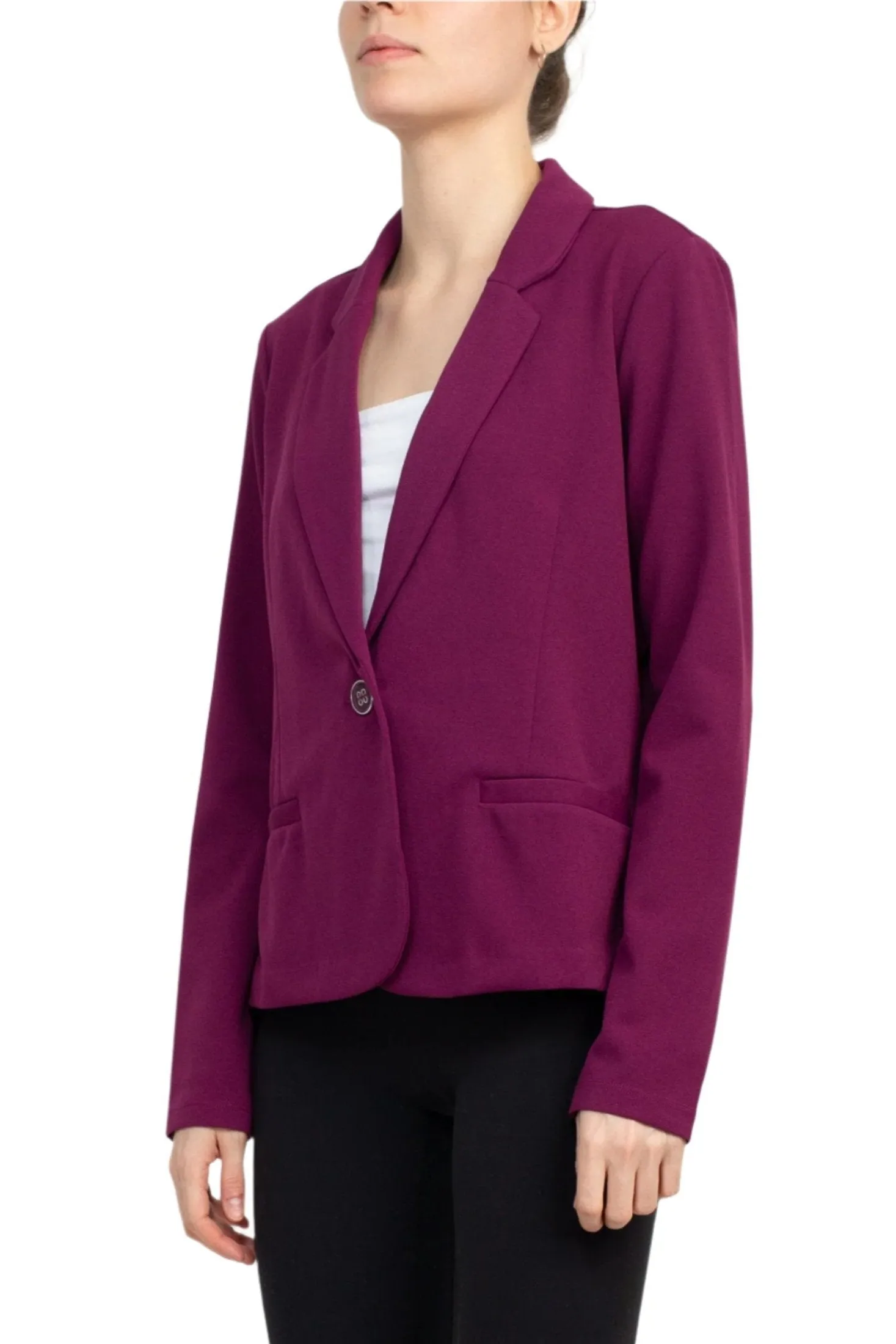 Nina Leonard Collar Neck One Button Long Sleeve Crepe Blazer