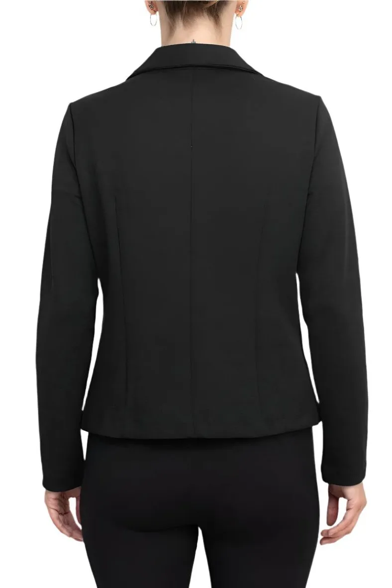 Nina Leonard Collar Neck One Button Long Sleeve Crepe Blazer