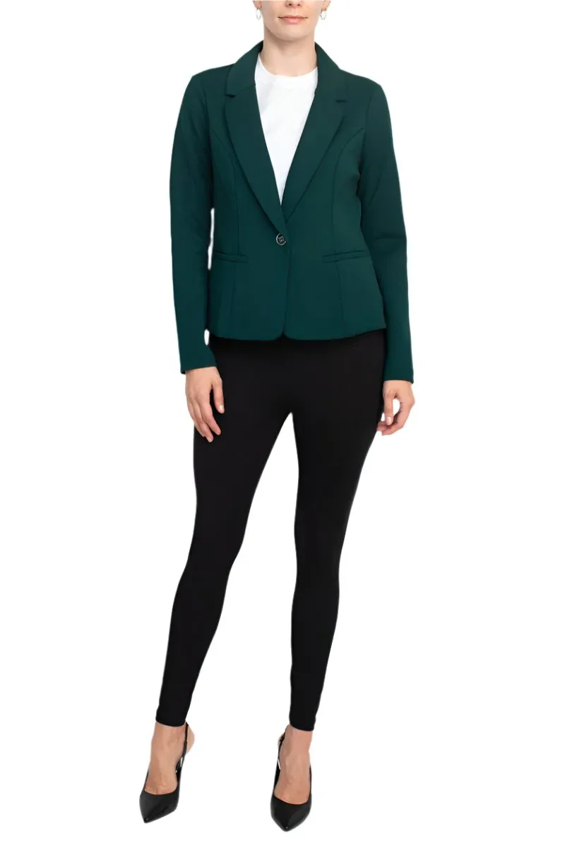 Nina Leonard Collar Neck One Button Long Sleeve Crepe Blazer