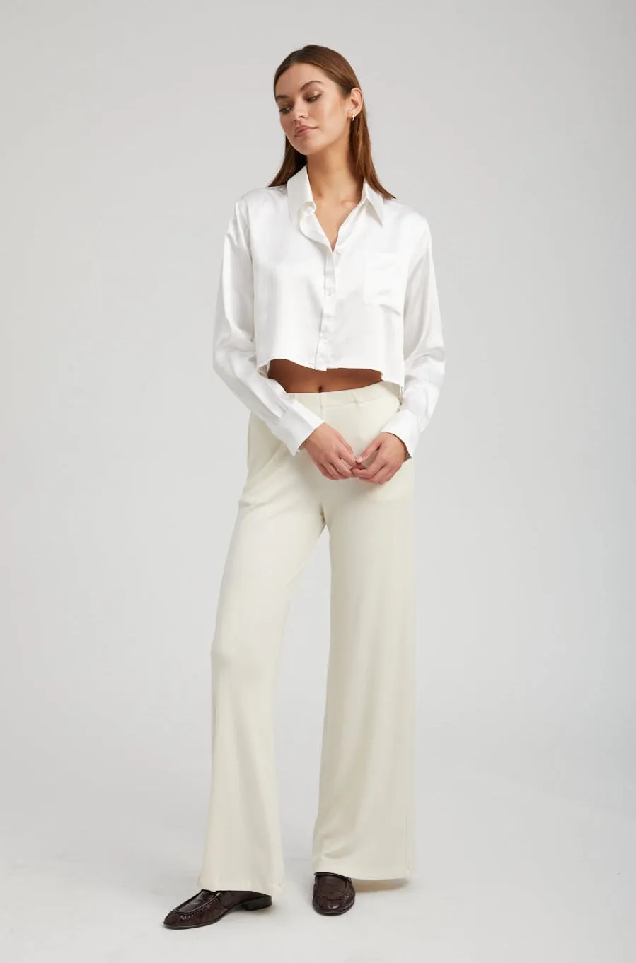 Off White Rib Wide Leg Pants