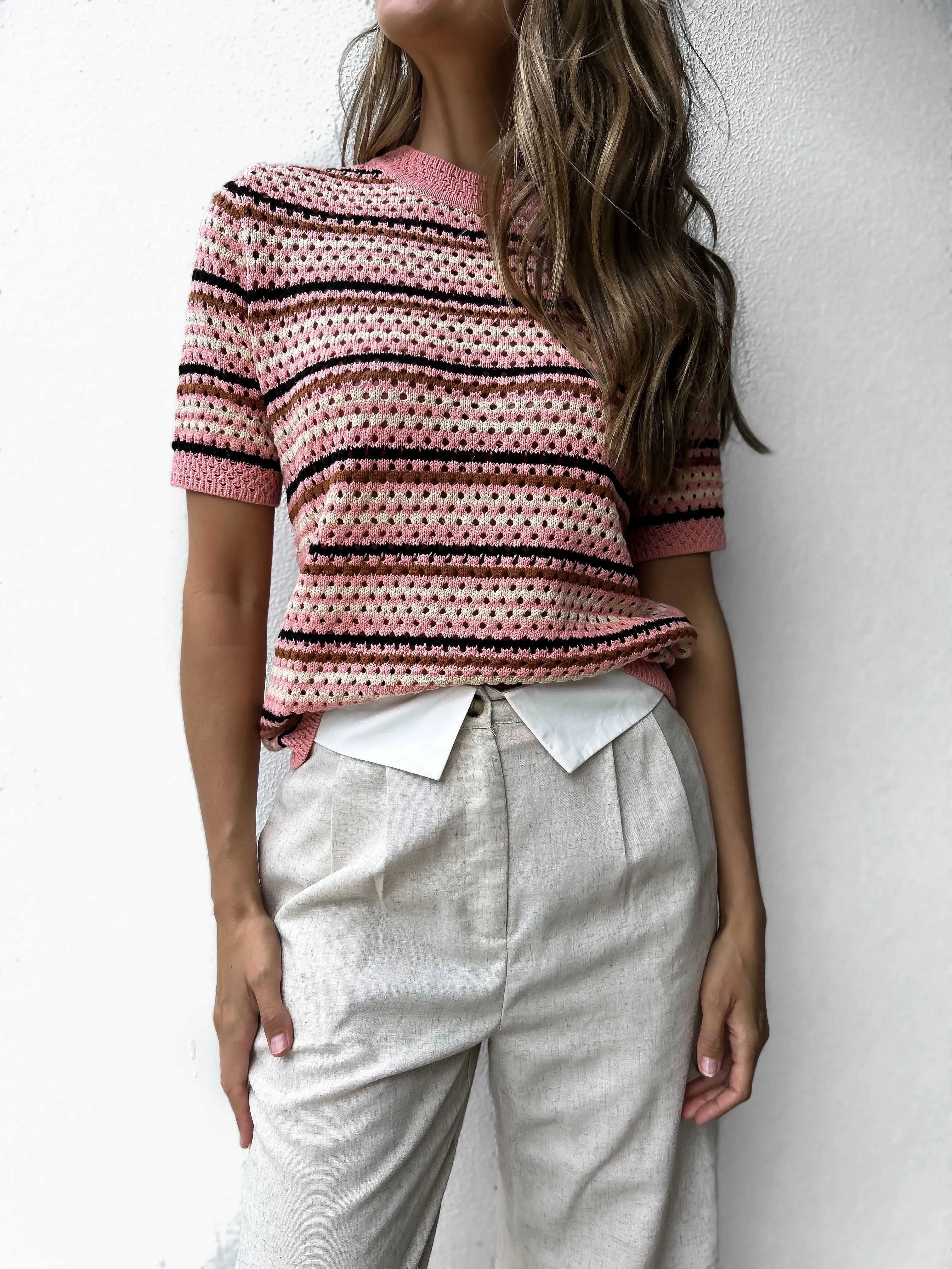 OLIVE Knit Top - Blush Stripe