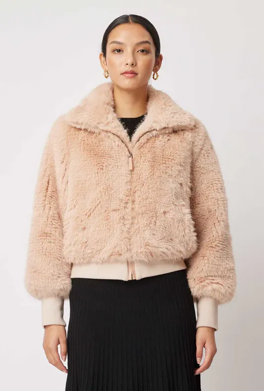 Once Was Tallitha Faux Fur Bomber Jacket