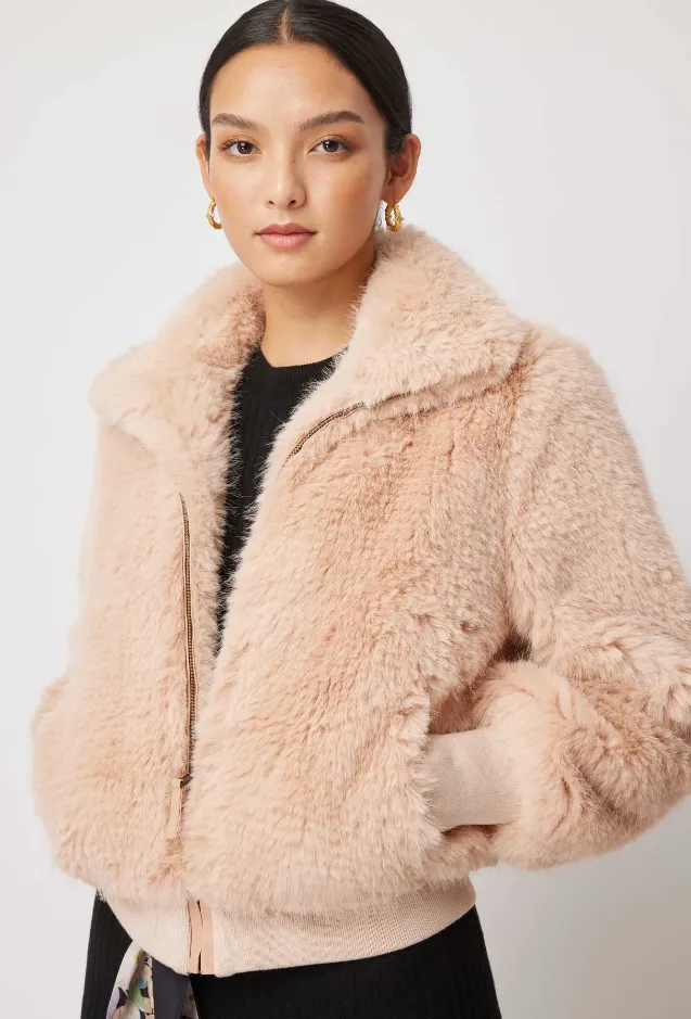 Once Was Tallitha Faux Fur Bomber Jacket