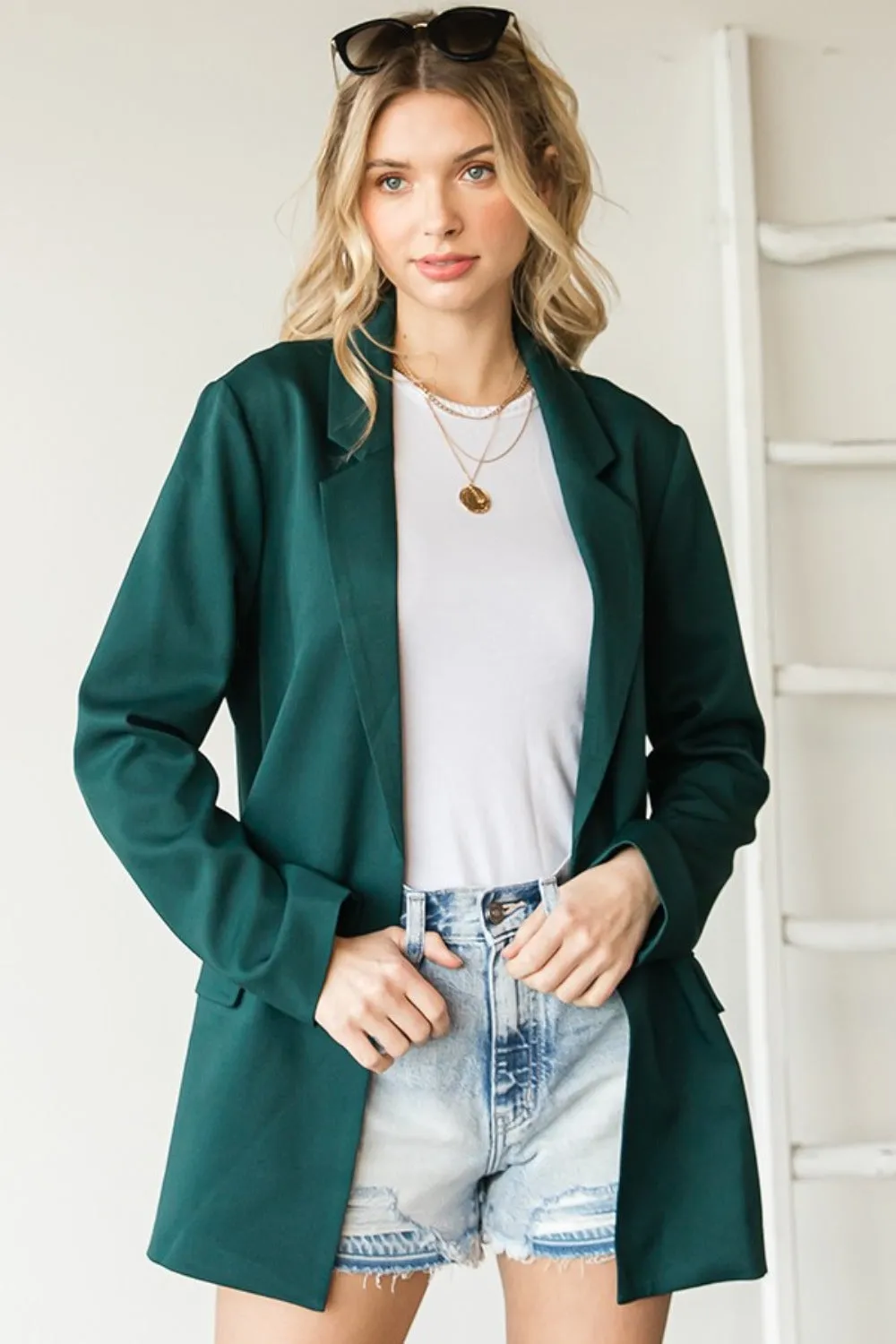 Open Front Long Sleeve Blazer with Pockets