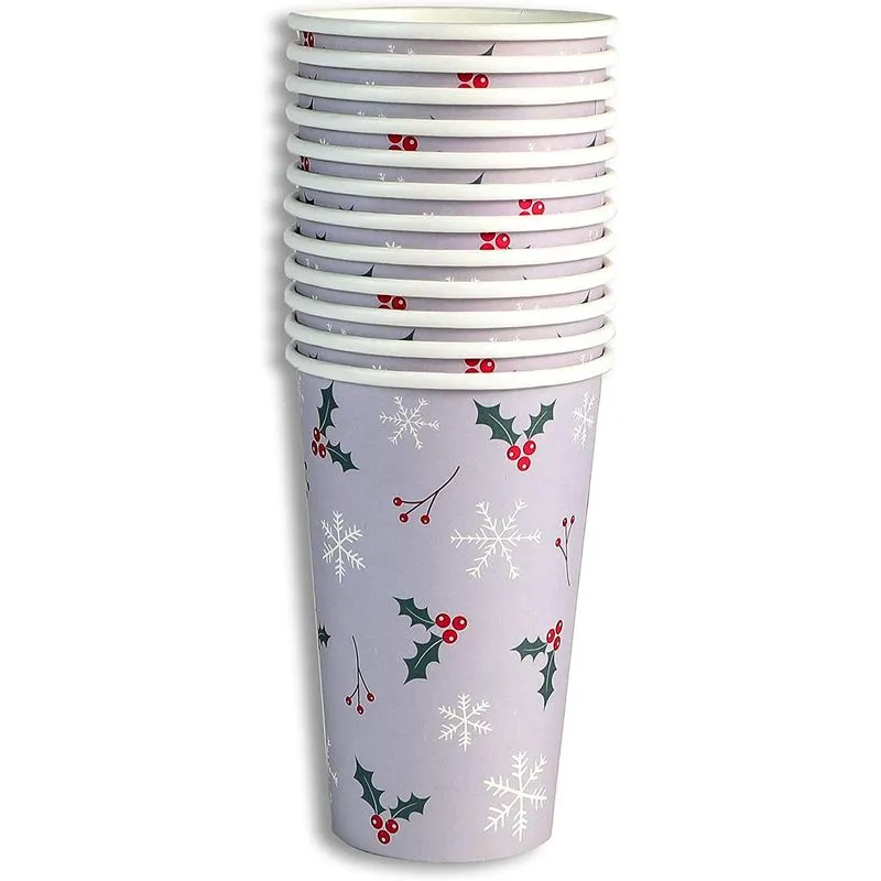 Paper Coffee Cups with Lids and Sleeves in 4 Christmas Designs (16 oz, 48 Pack)