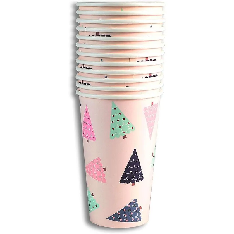 Paper Coffee Cups with Lids and Sleeves in 4 Christmas Designs (16 oz, 48 Pack)