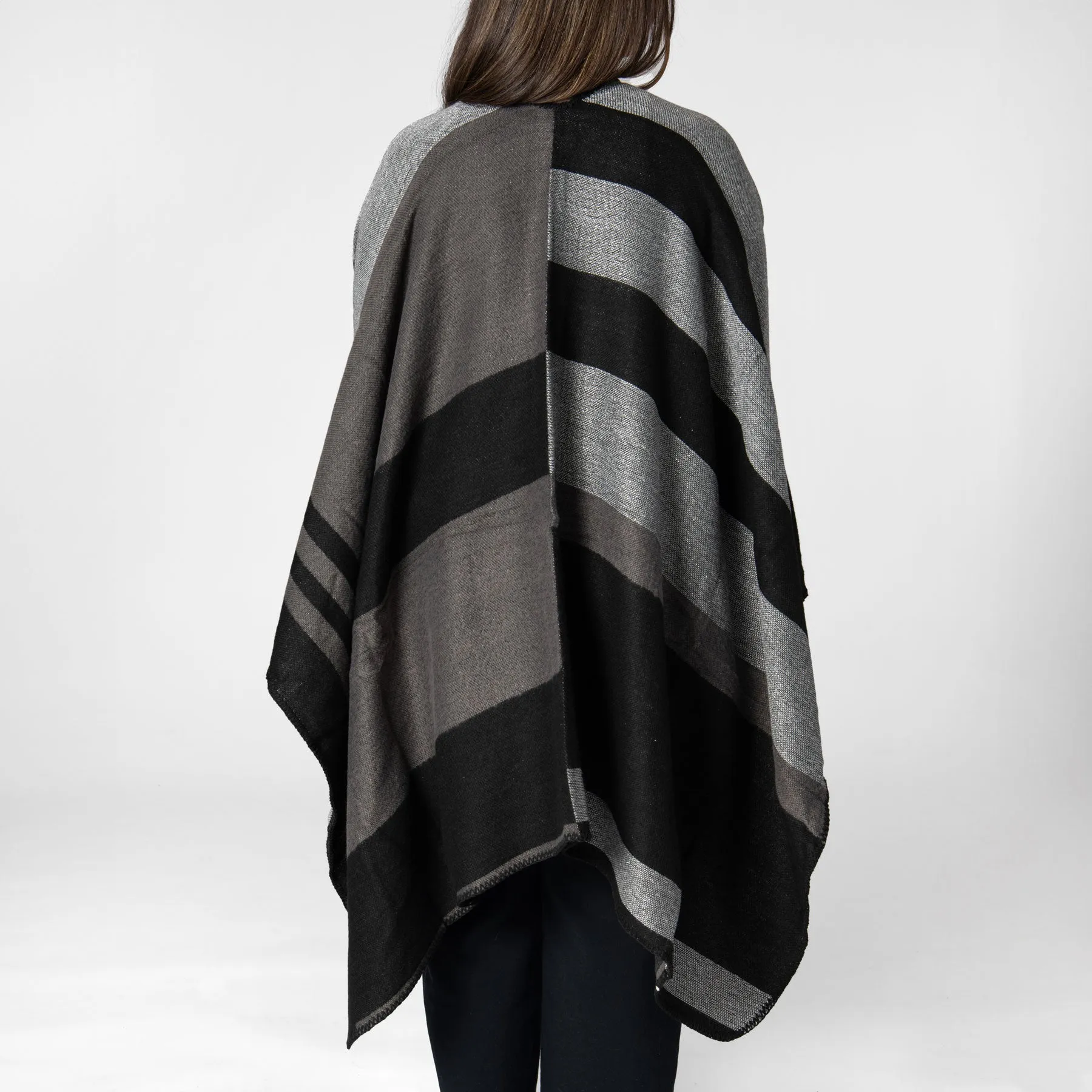 Patty - Womens Woven Striped Open Front Poncho