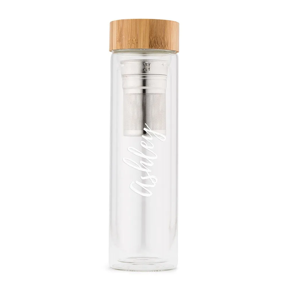 PERSONALIZED GLASS TEA INFUSER TRAVEL MUG - CALLIGRAPHY PRINT