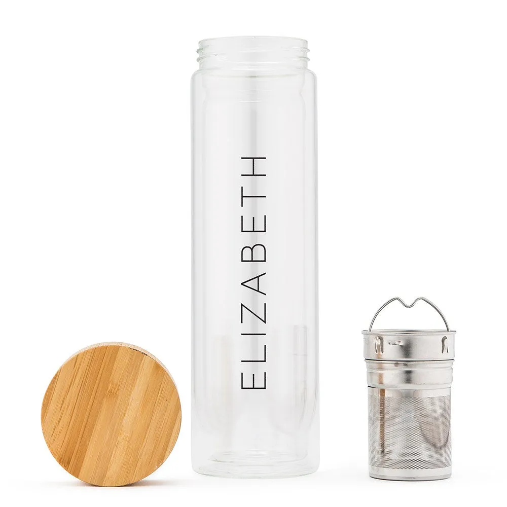 PERSONALIZED GLASS TEA INFUSER TRAVEL MUG - CONTEMPORARY VERTICAL PRINT