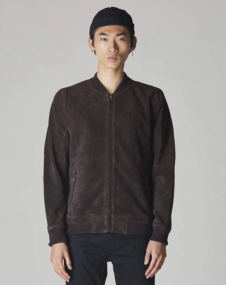 Plato Suede Bomber Mens Jacket | Brown