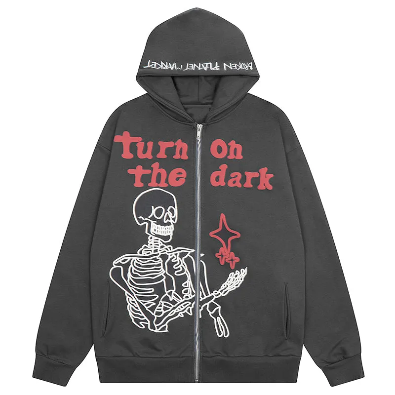 PopFlying Casual Zip Up Hoodie Skeleton