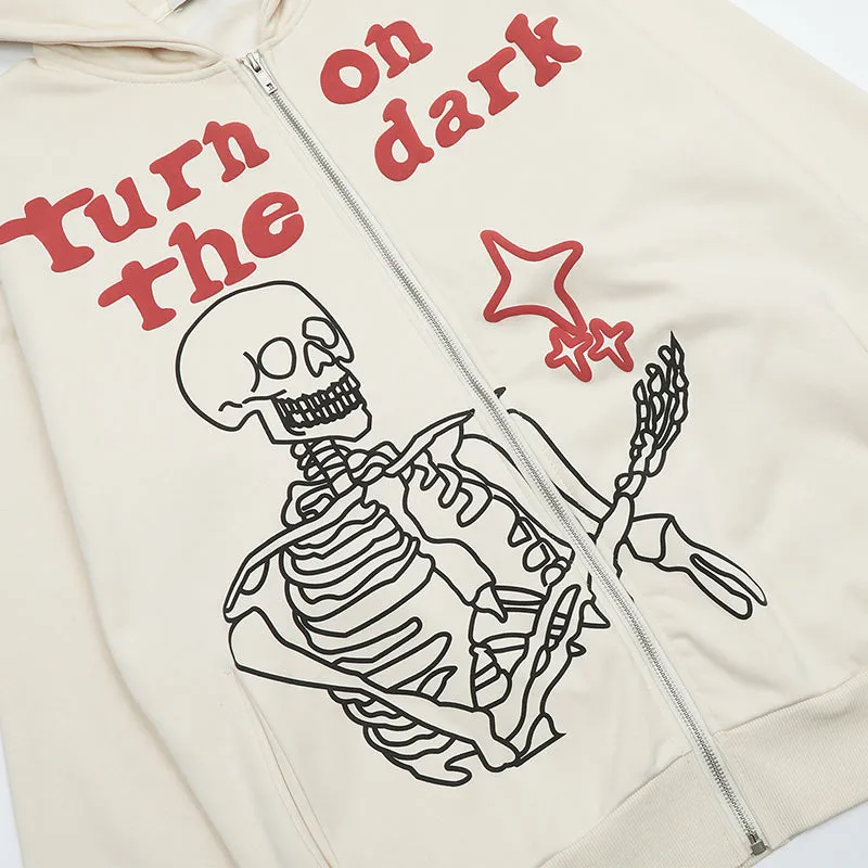 PopFlying Casual Zip Up Hoodie Skeleton