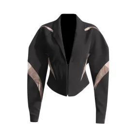 Pre Order:  Mesh Splicing Curved Hem Long Sleeve Blazer