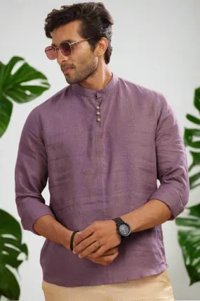 Quinn Half Placket Pure Linen Full Sleeve Shirt - Berry Purple