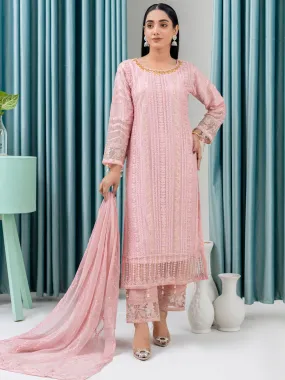 Rangz Luxury Embroidered Chiffon Suit - Pink