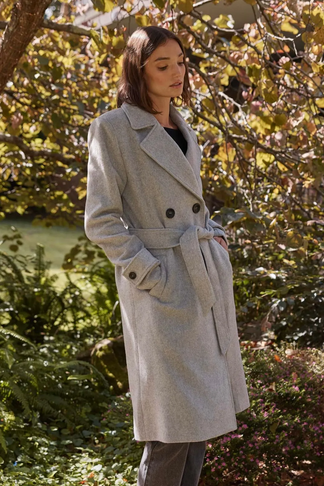 Reade Grey Marle Belted Wool Blend Coat