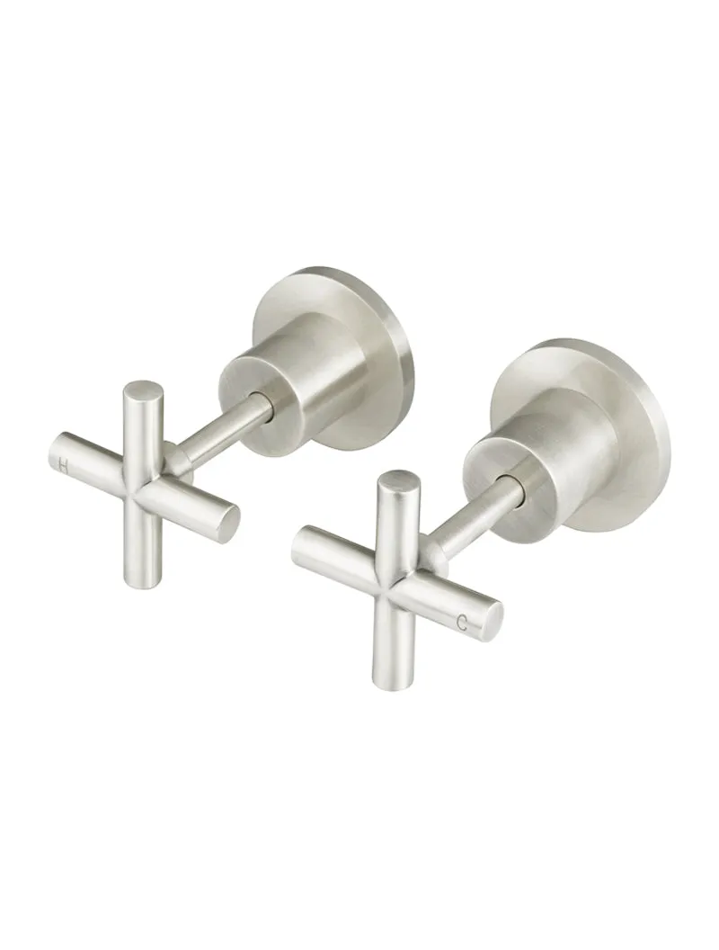 Round Cross Handle Jumper Valve Wall Top Assemblies - PVD Brushed Nickel