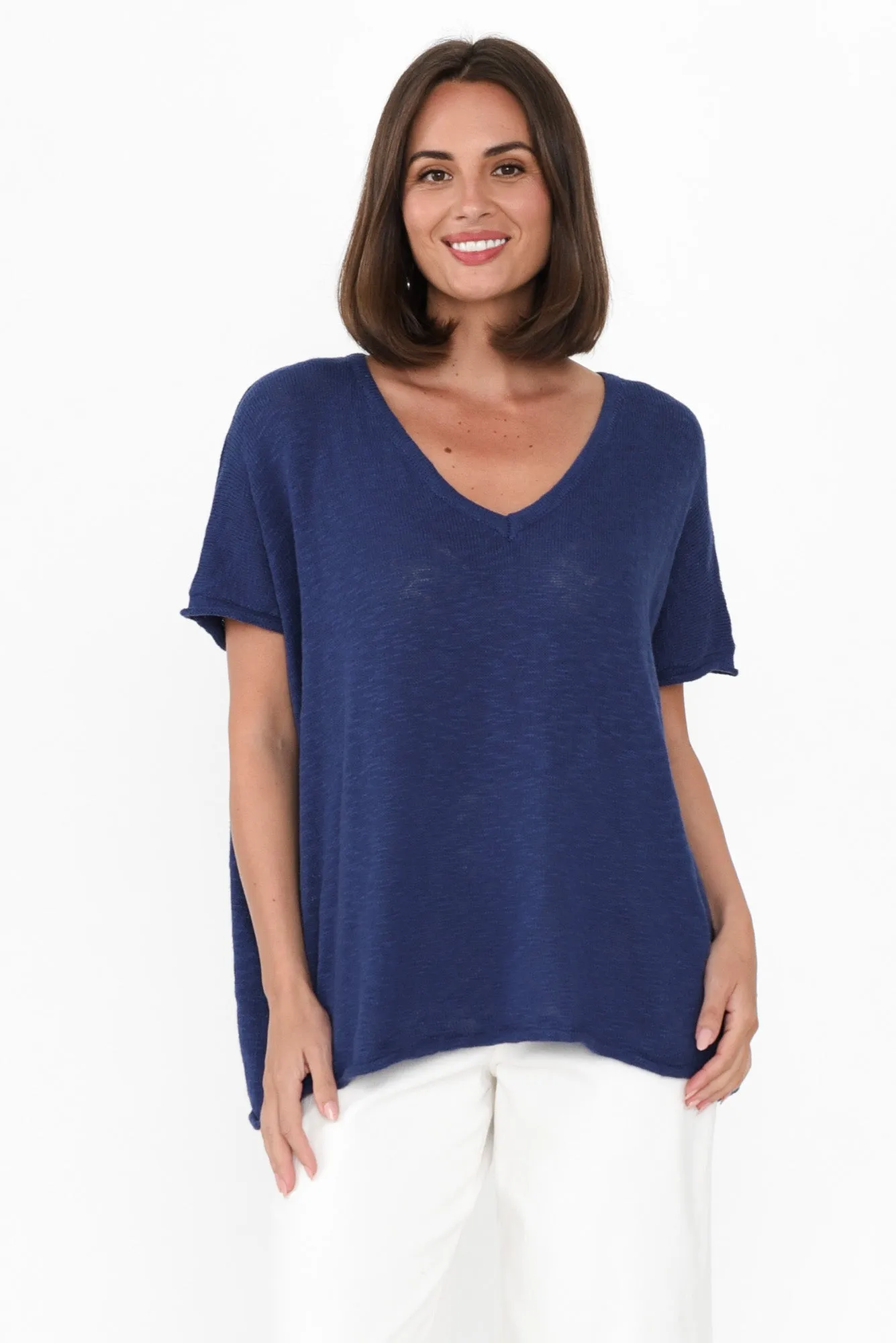 Saxon Cobalt Cotton Knit Top