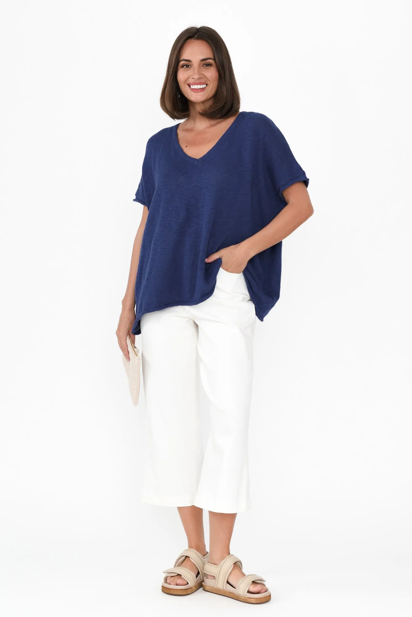 Saxon Cobalt Cotton Knit Top