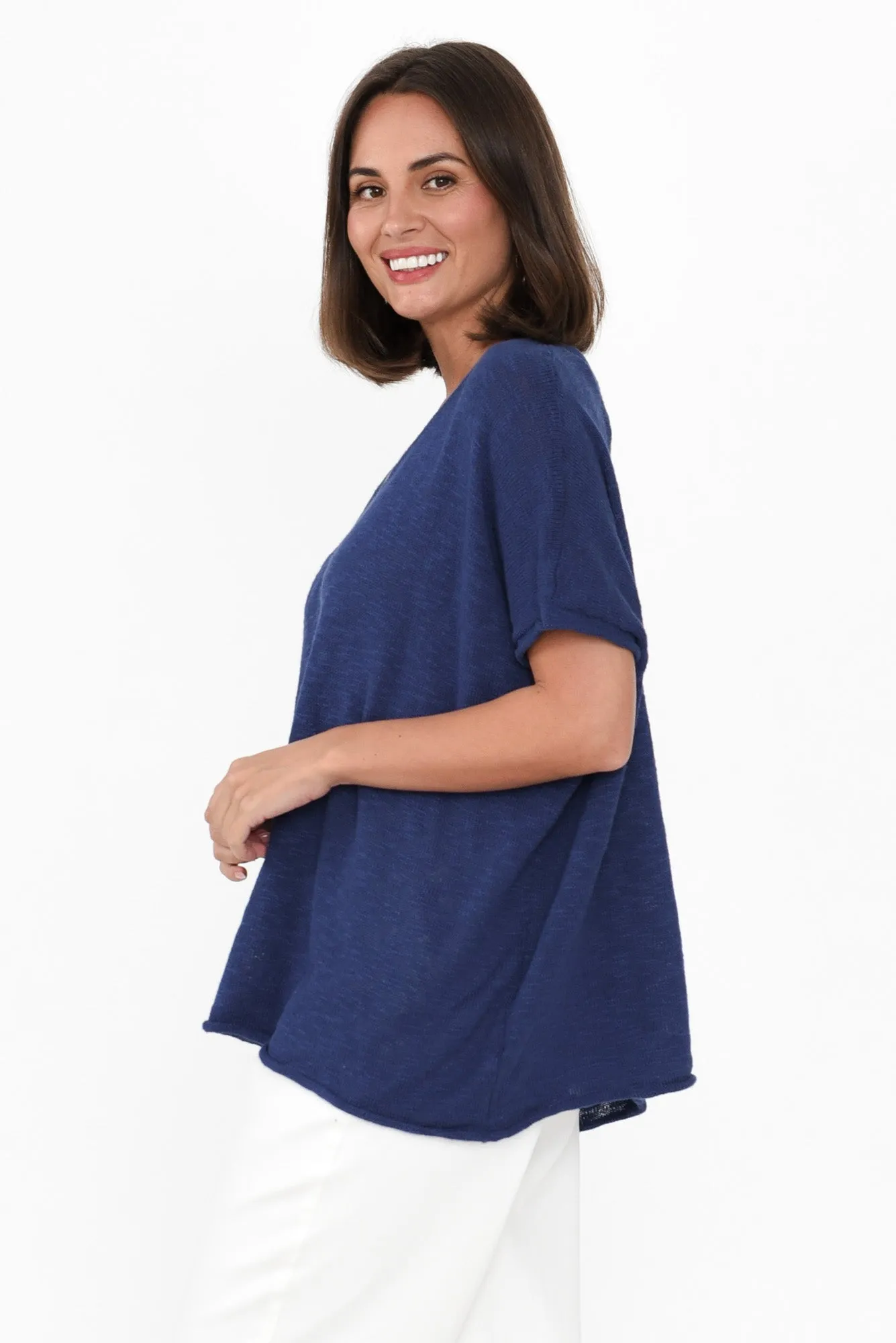 Saxon Cobalt Cotton Knit Top