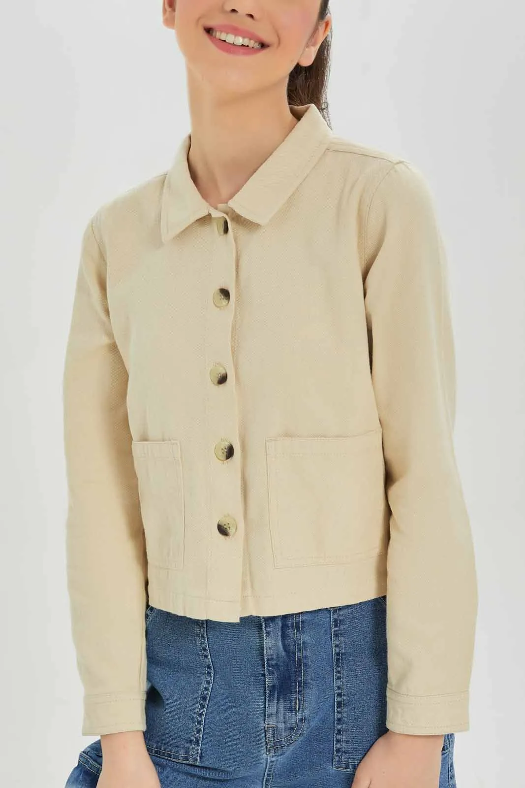 Senior Girls Beige Embroidered Jacket