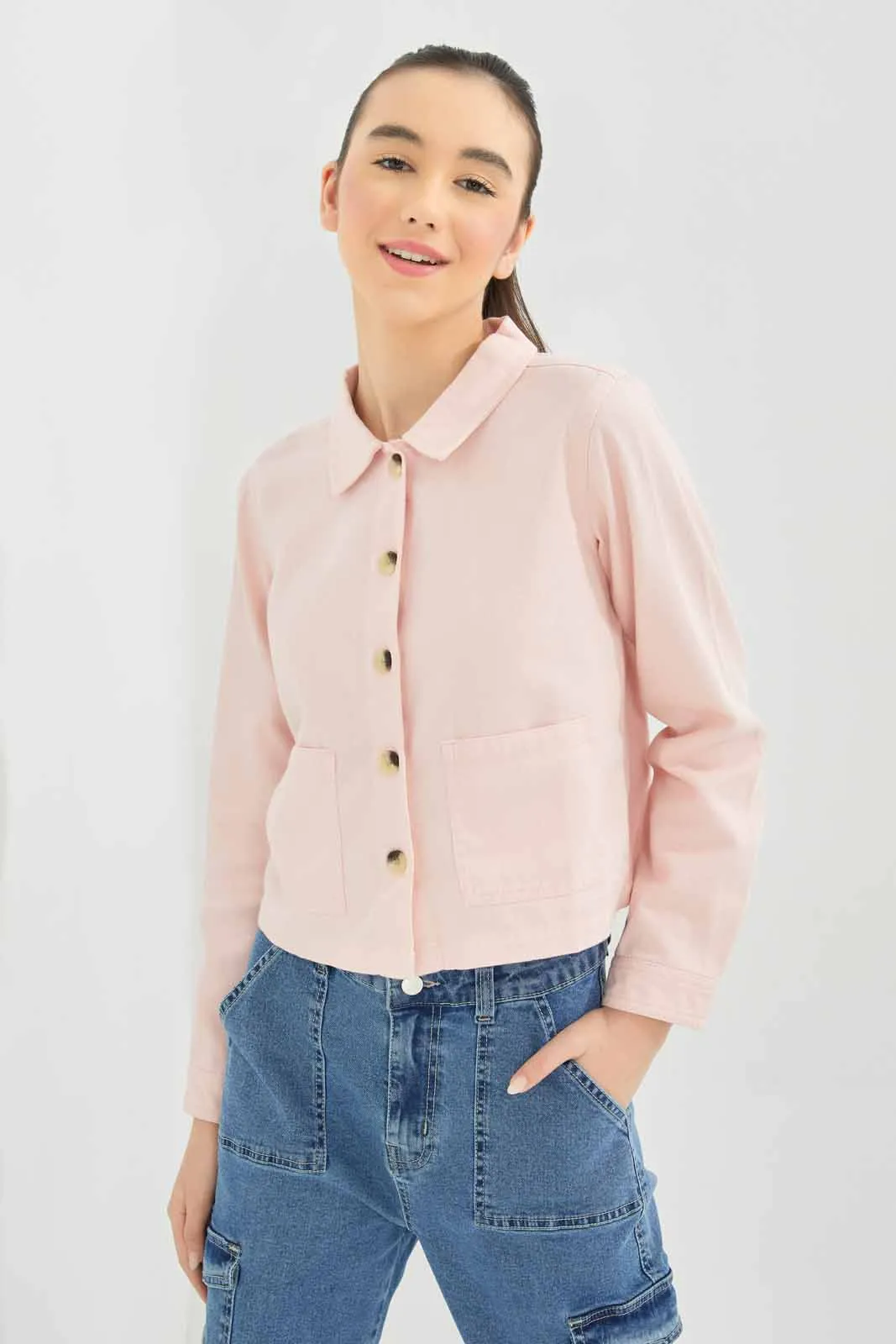 Senior Girls Pink Embroidered Jacket