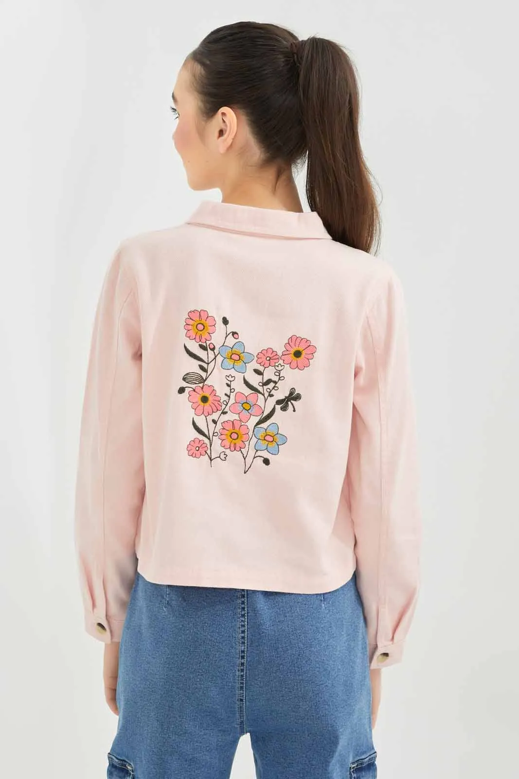 Senior Girls Pink Embroidered Jacket