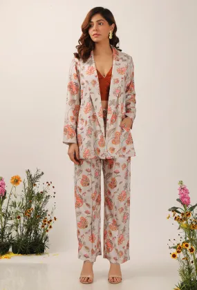 Set Of 3: Cara Floral Chintz Summer Blazer With Bustier Top & Trouser Pant