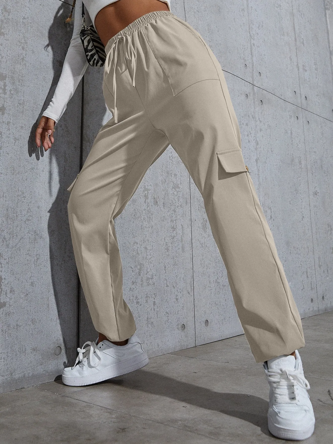 SHEIN Knot Waist Flap Pocket Cargo Pants