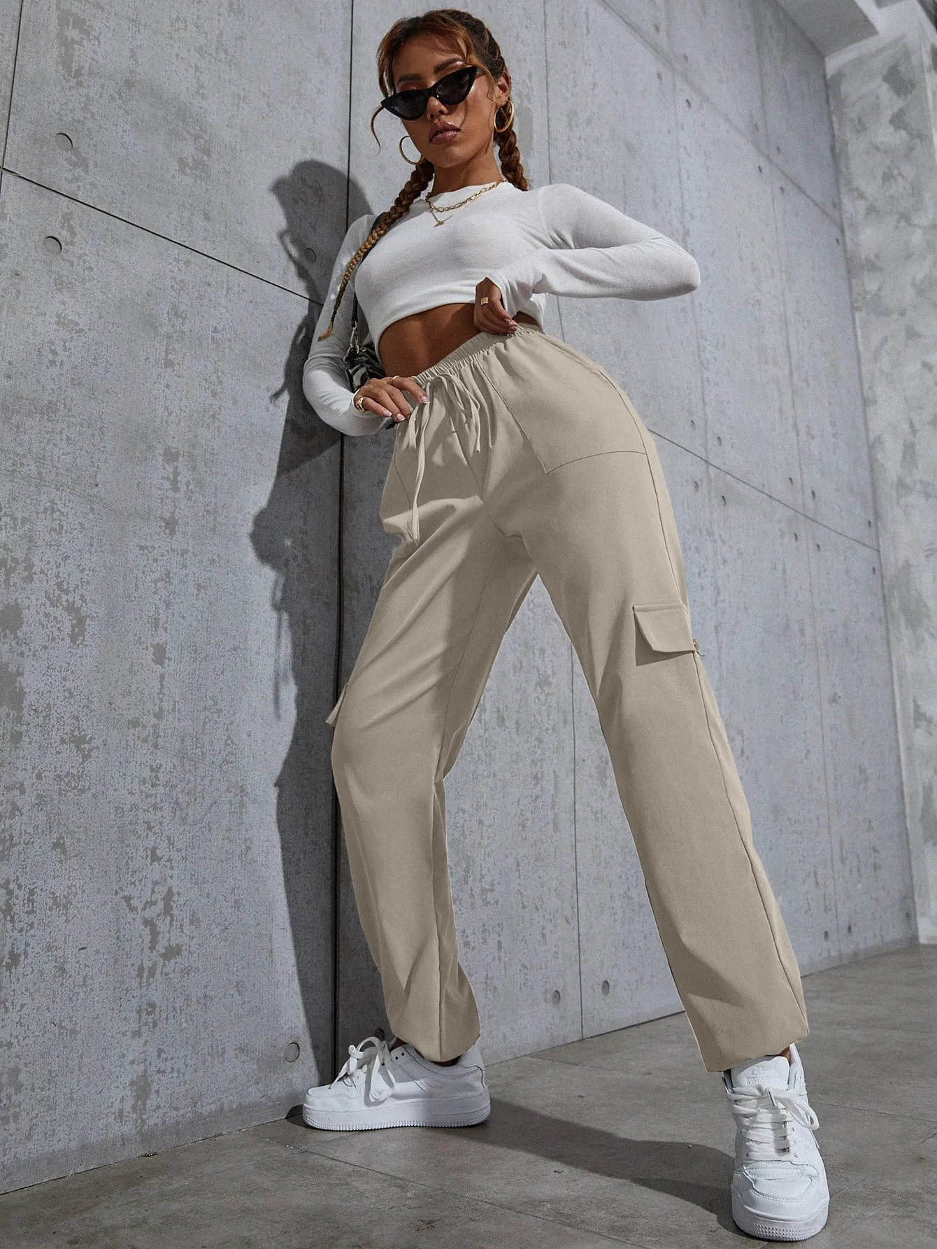 SHEIN Knot Waist Flap Pocket Cargo Pants