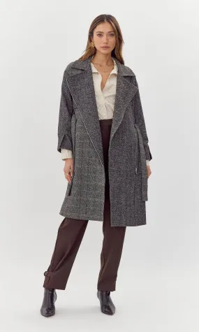 Shia Herringbone Belted Trench Coat