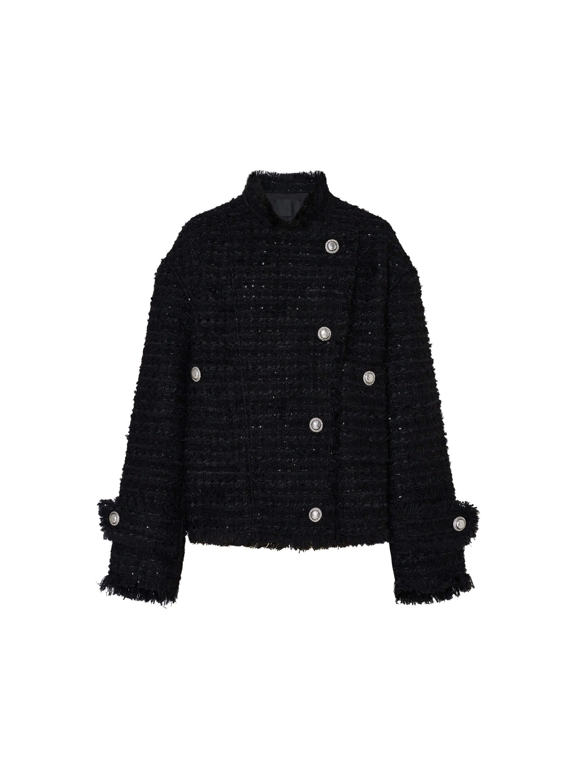 Slanted Placket Tweed Coat