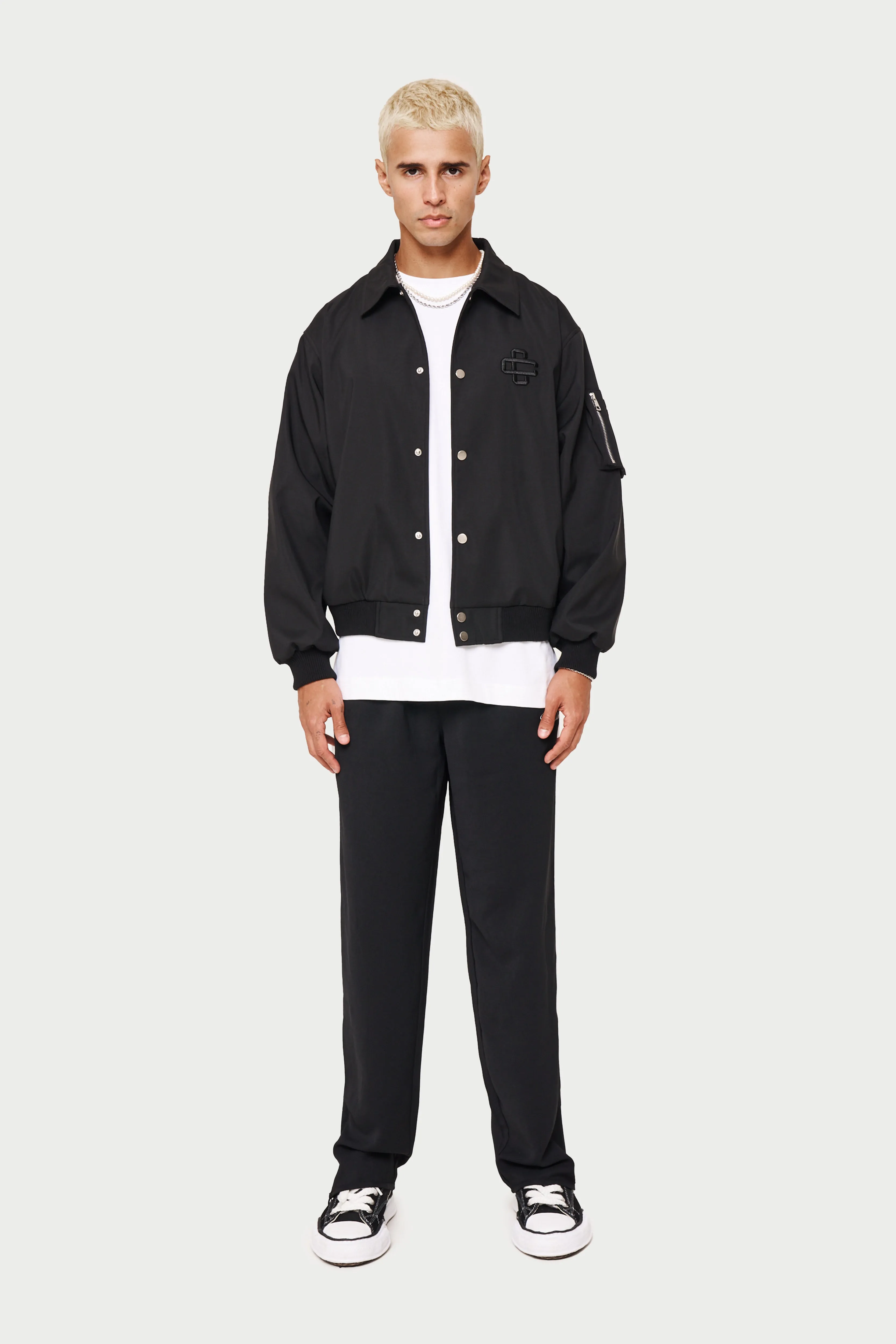 SMART NYLON BOMBER JACKET - BLACK