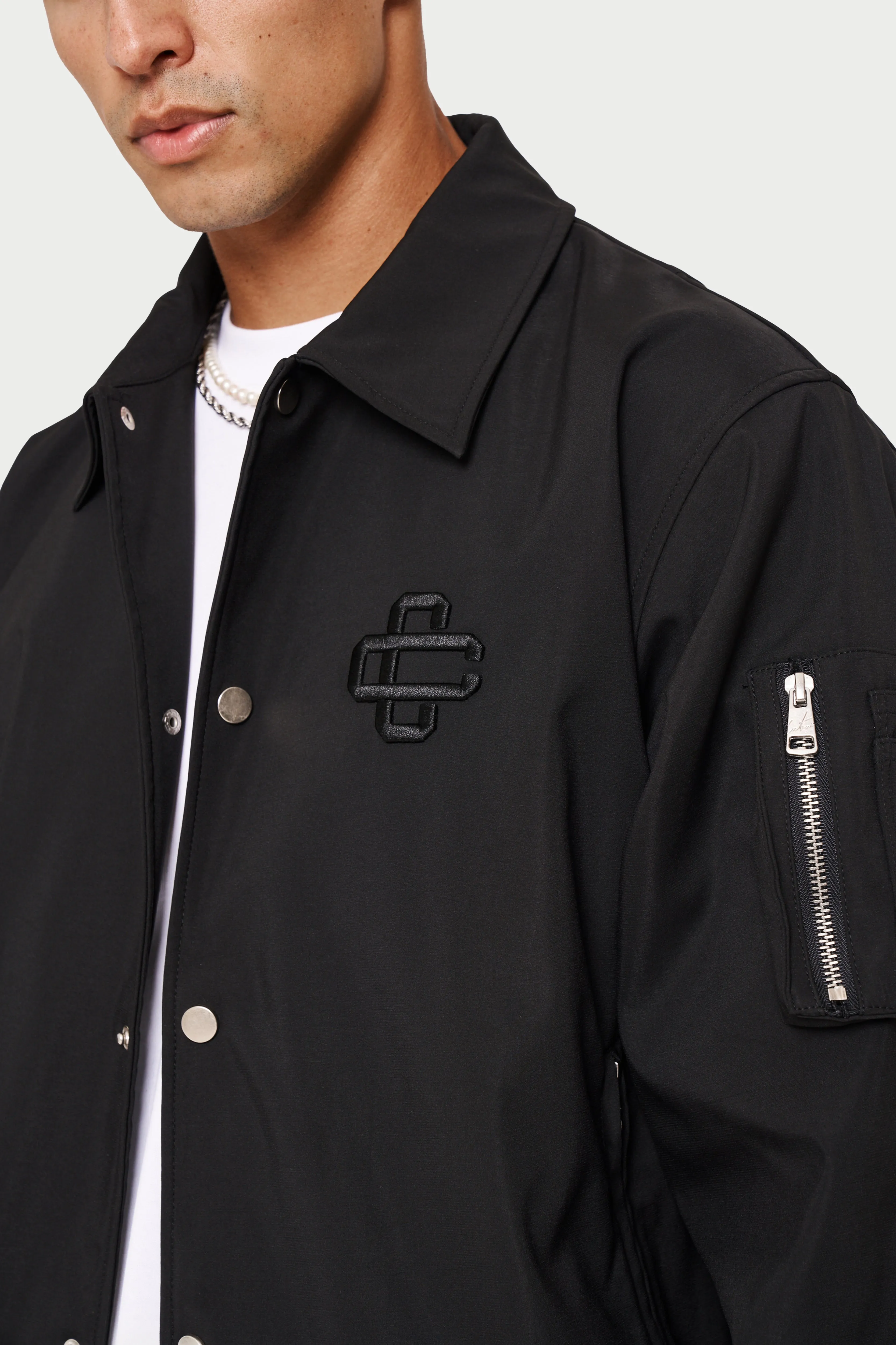 SMART NYLON BOMBER JACKET - BLACK