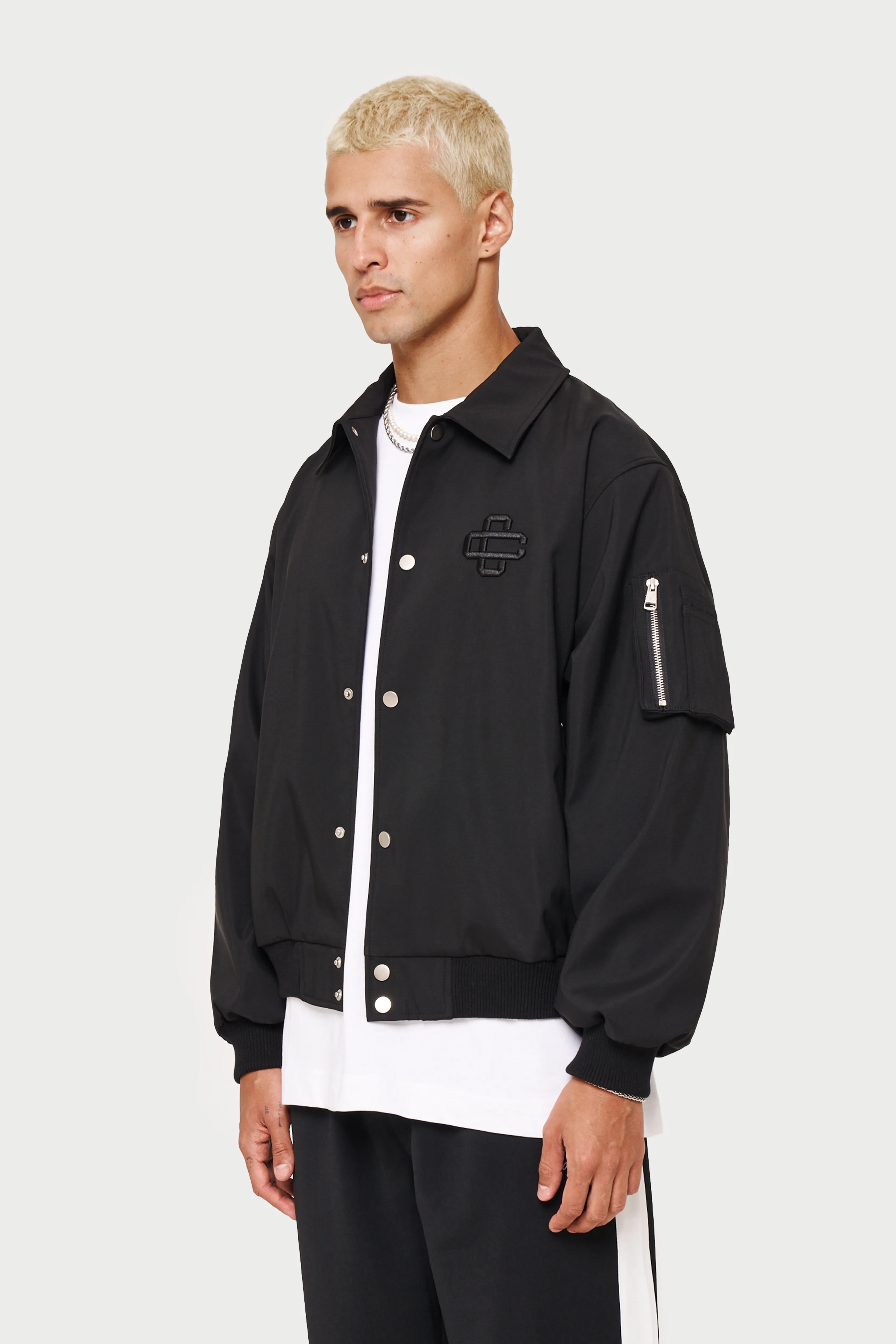 SMART NYLON BOMBER JACKET - BLACK