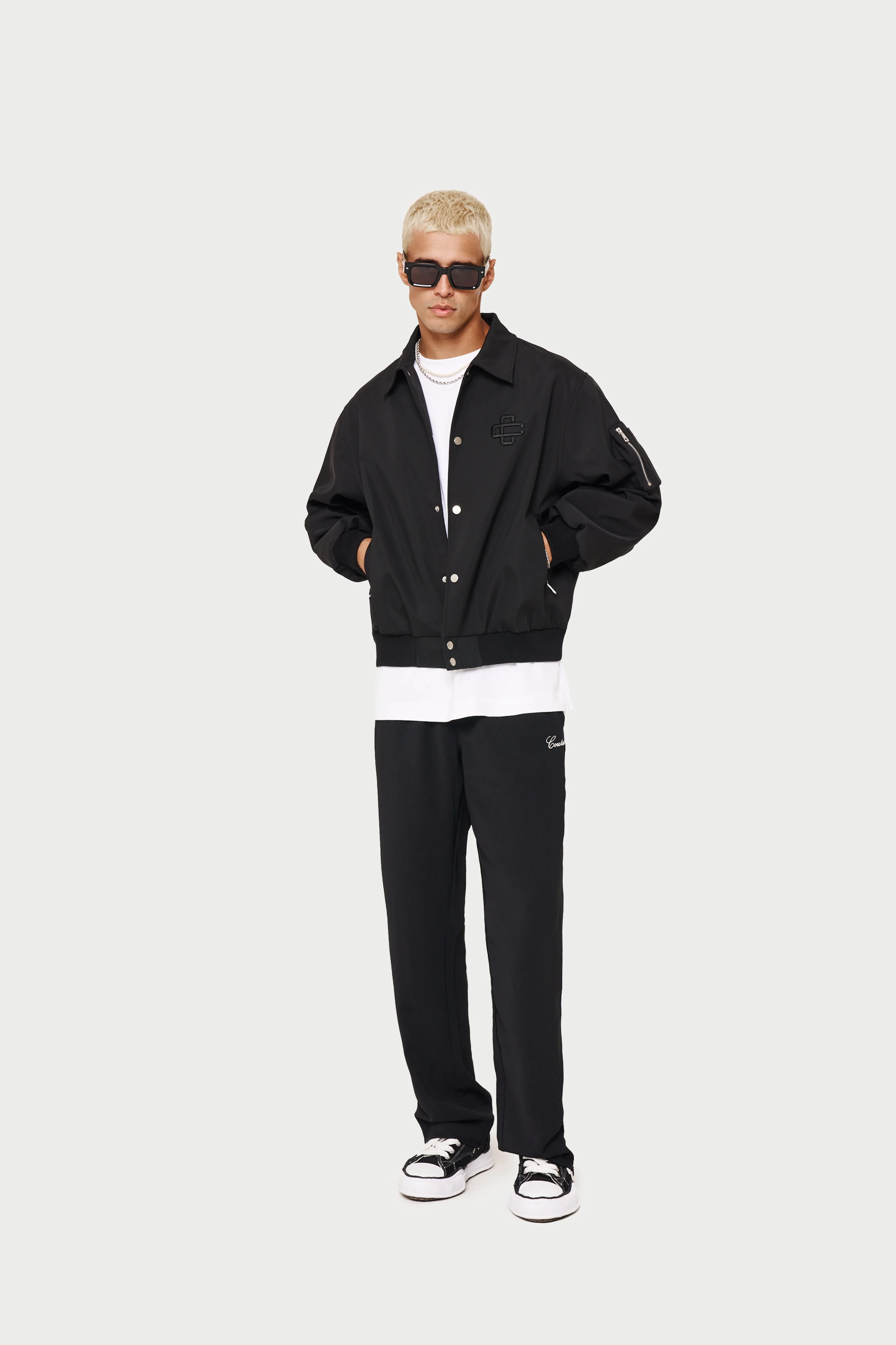 SMART NYLON BOMBER JACKET - BLACK