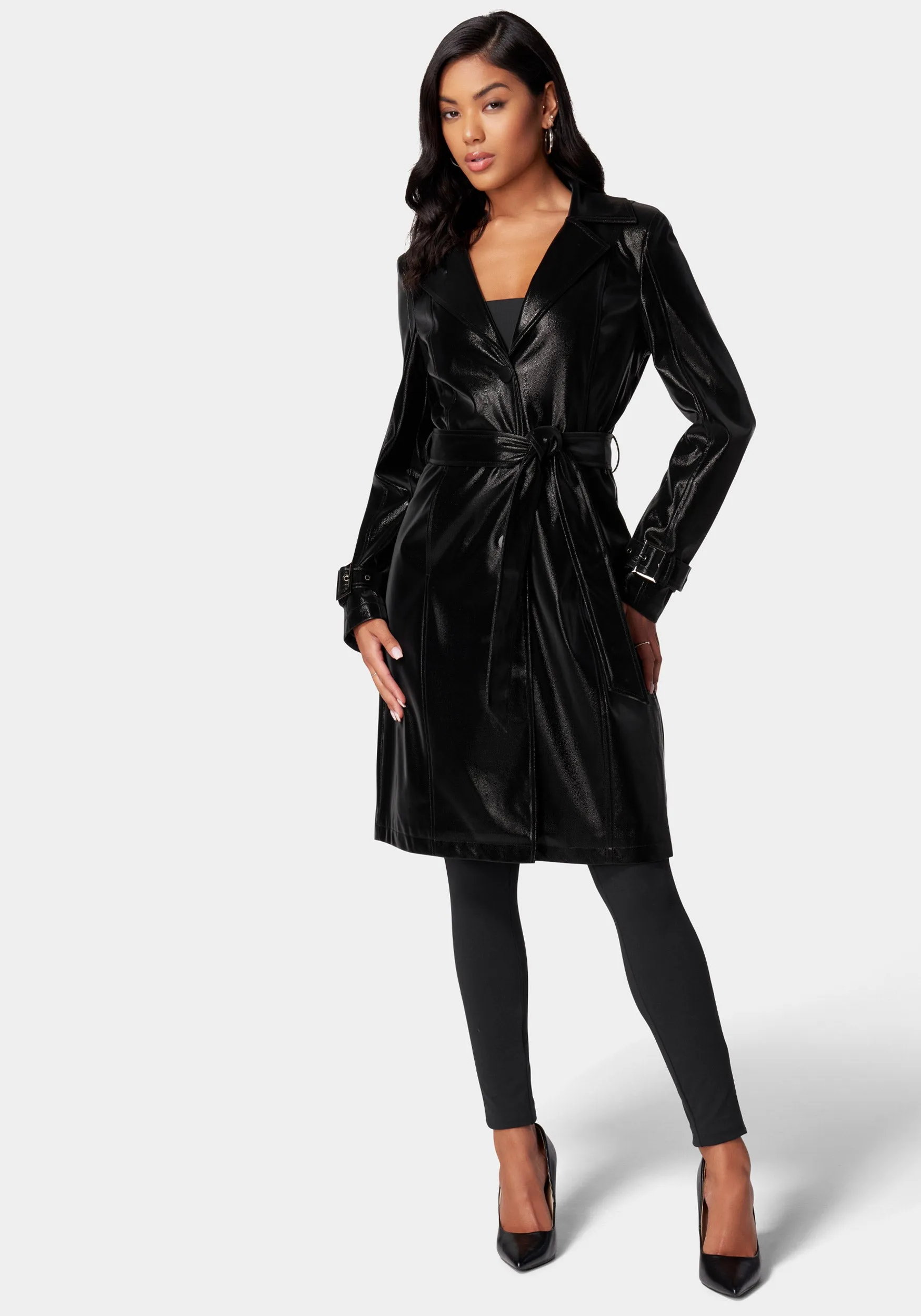 Speckle Vegan Leather Trench Coat