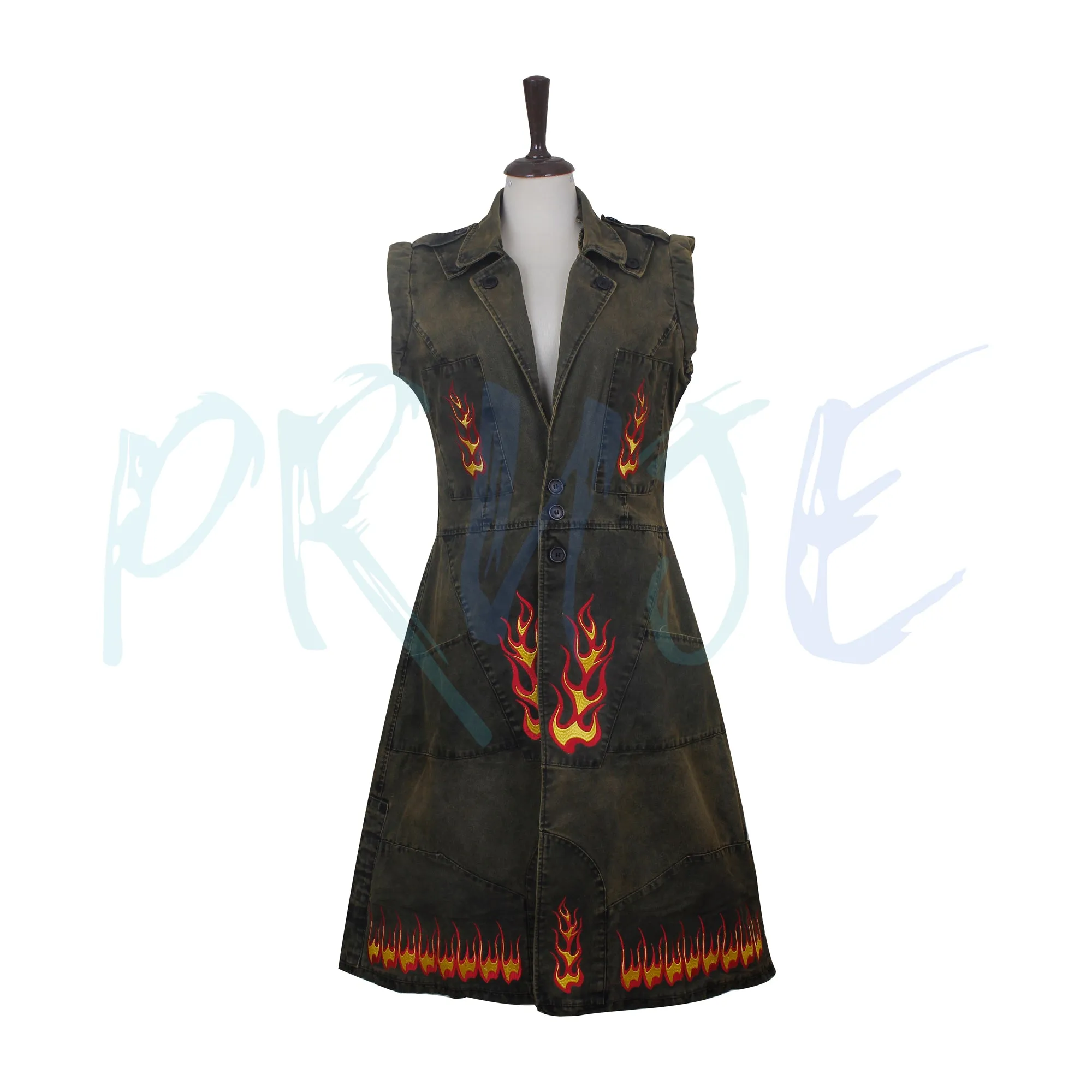 SW inspired Long Coat with Flame Design, Cosplay Trench Coat