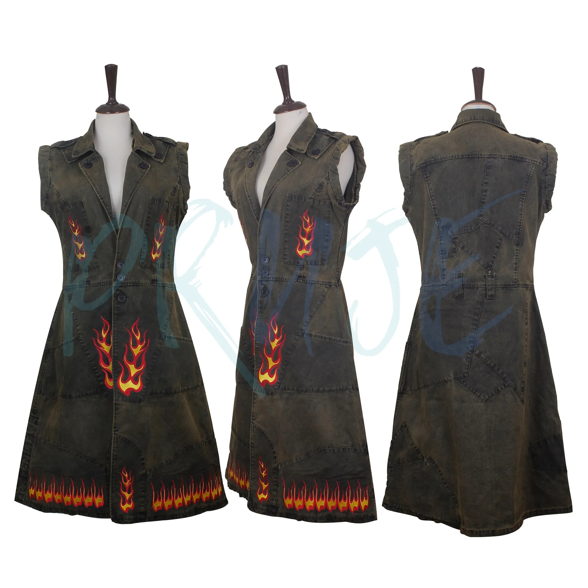 SW inspired Long Coat with Flame Design, Cosplay Trench Coat