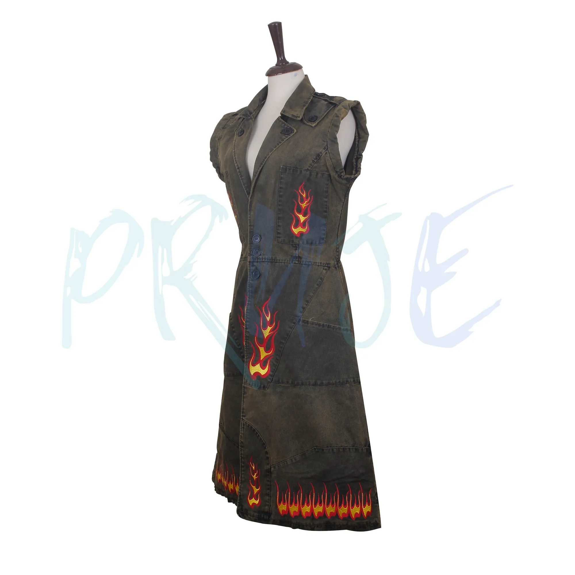 SW inspired Long Coat with Flame Design, Cosplay Trench Coat