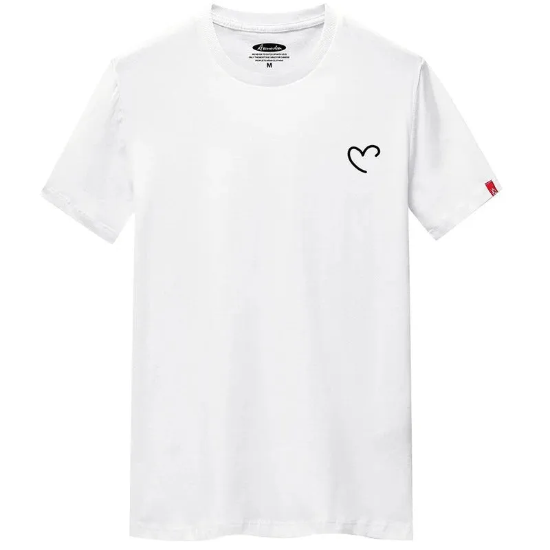 T Shirt For Men 2023 Overize Summer Men's Cotton Shirts Men Casual T-shirt Love Heart Print Tshirt O-Neck Short Sleeve Man Tops