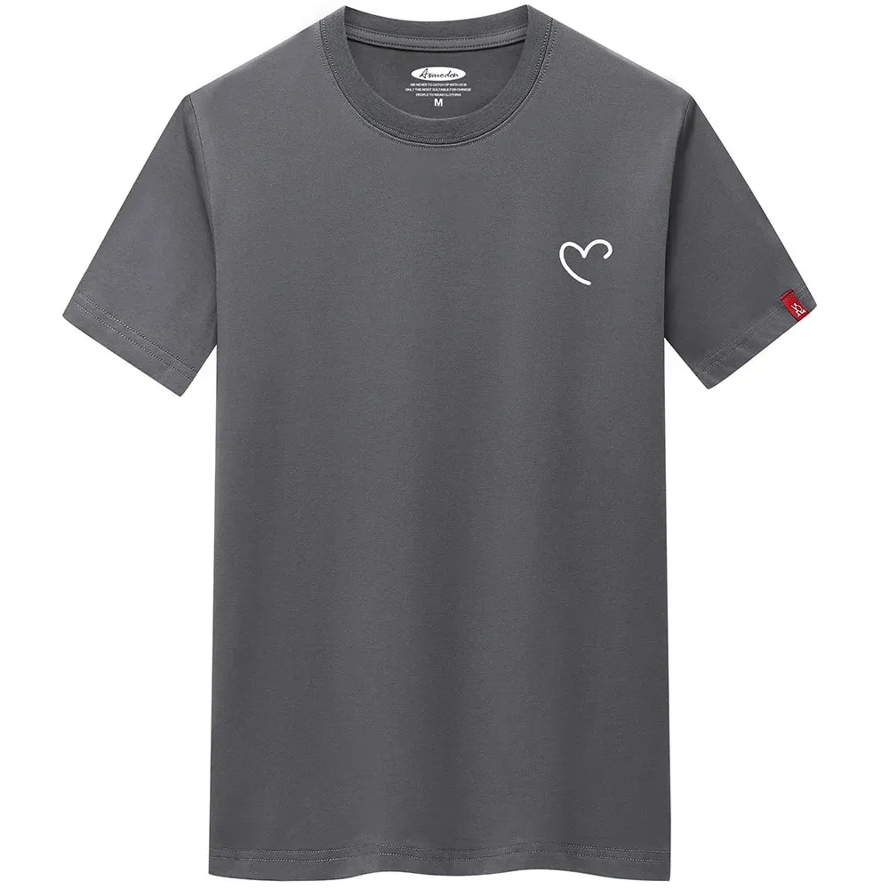 T Shirt For Men 2023 Overize Summer Men's Cotton Shirts Men Casual T-shirt Love Heart Print Tshirt O-Neck Short Sleeve Man Tops