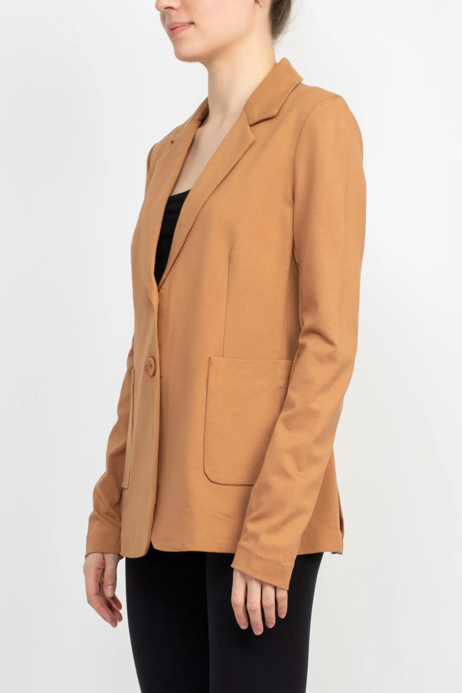 T Tahari Notched Collar Two Button Long Sleeve With Patch Pockets Knit Blazer