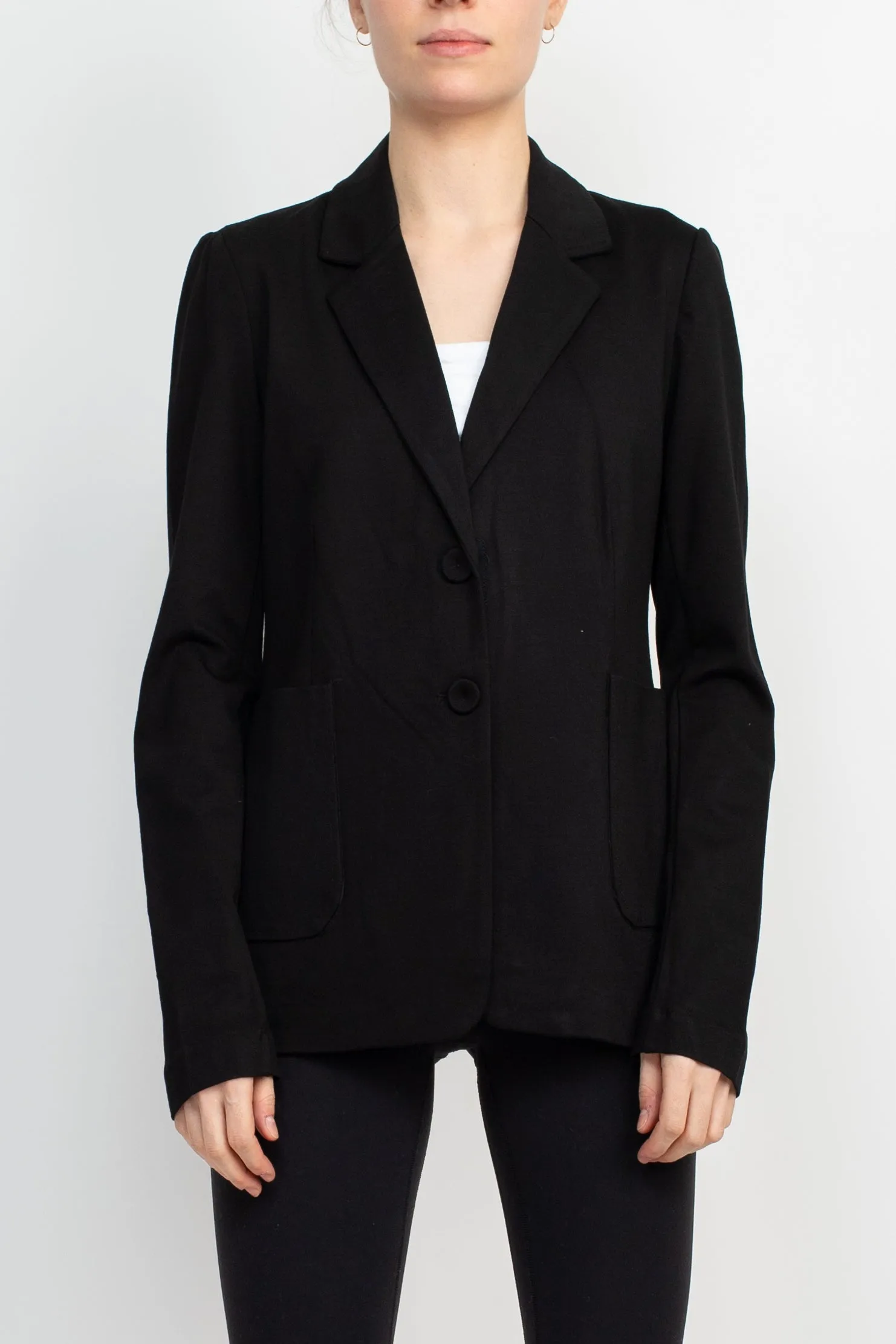 T Tahari Notched Collar Two Button Long Sleeve With Patch Pockets Knit Blazer