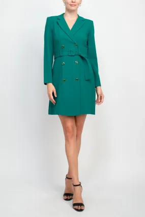 Taylor notched lapel collar long sleeve double breasted belted blazer dress