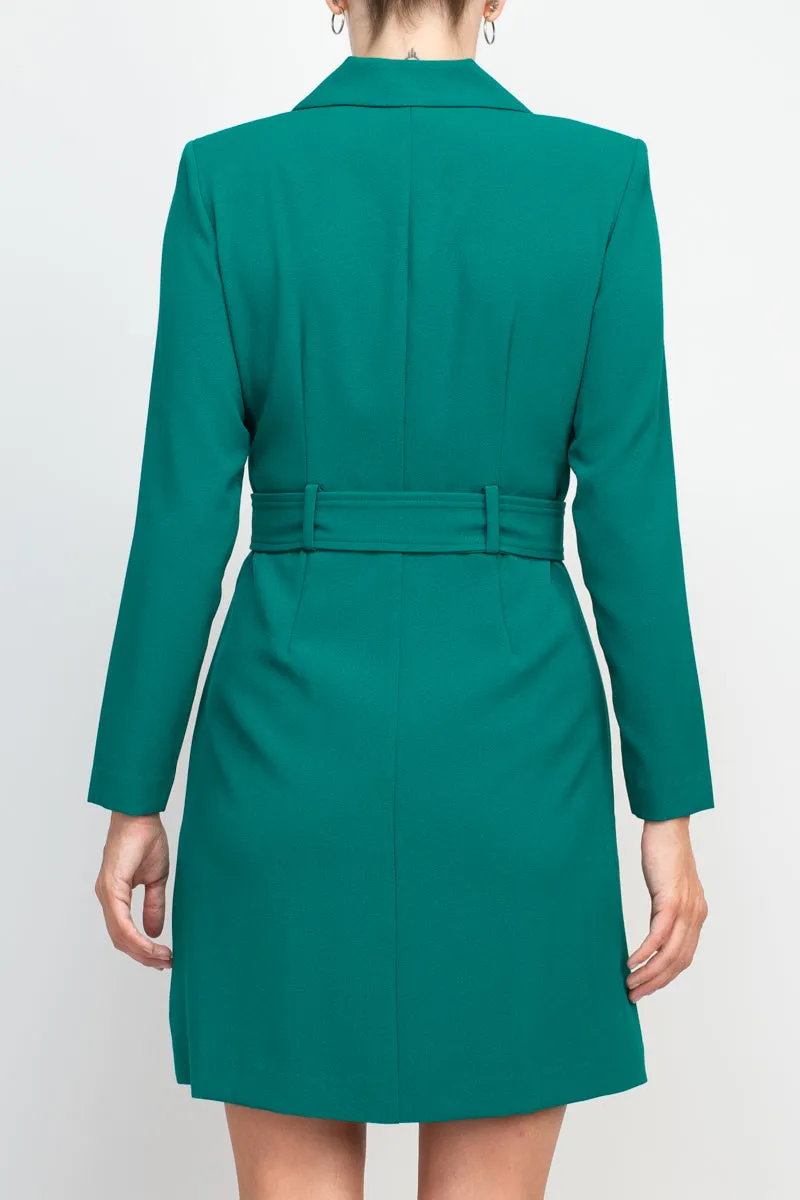 Taylor notched lapel collar long sleeve double breasted belted blazer dress